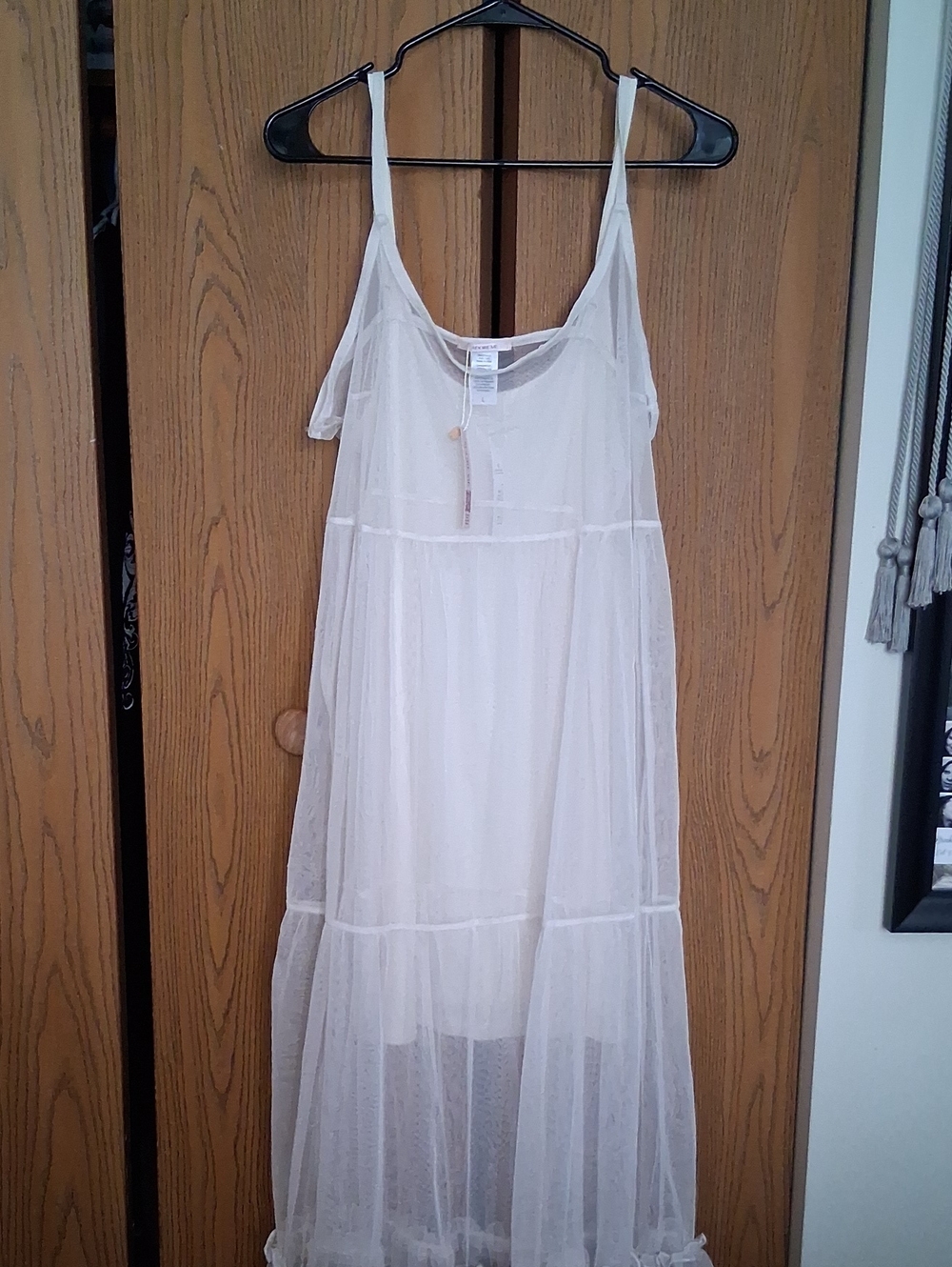 Adore Me "Kaycee" 2 Piece Cream Sheer Tiered Maxi Slip Dress